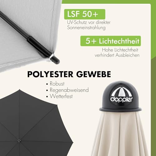 Doppler Sonnenschirm für den Garten Rethink 200cm in Hellgrau - Runder Sonnenschirm für Balkon & Terrasse - Nachhaltiger Schirm aus 100% recyceltem Polyestergewebe - Balkonsonnenschirm mit Hülle – Bild 6
