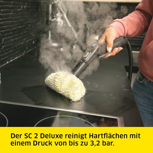 Kärcher Dampfreiniger SC 2 Deluxe, Flächenleistung: ca. 75m², Tank: 1 l, Dampfdruck: max. 3,2 bar, Aufheizzeit: 6,5 min., Heizleistung: 1.500 W, mit Bodenreinigungsset EasyFix und 3 Düsen – Bild 2