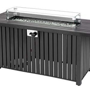 tepro Gasfeuerstelle Topeka XL – rechteckiger Gaskamin mit Edelstahl-Brenner (17 kW), Glasumrandung, Glassteinen, Zündung & Abdeckhaube – Outdoor Feuerstelle 136 x 56 x 63,5 cm inkl. Regler