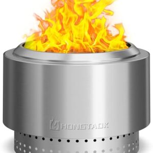 HongTaok 50 cm Rauchfreie Feuerschale Edelstahl, Feuerschalen für den Garten, Feuerstelle Outdoor Camping Fire Pit, Abnehmbare Ascheplatte, mit Schürhaken & wasserdichte Tasche, Silber