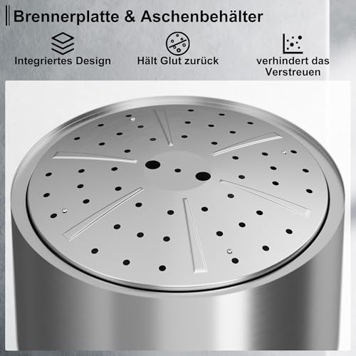 HongTaok 50 cm Rauchfreie Feuerschale Edelstahl, Feuerschalen für den Garten, Feuerstelle Outdoor Camping Fire Pit, Abnehmbare Ascheplatte, mit Schürhaken & wasserdichte Tasche, Silber – Bild 6