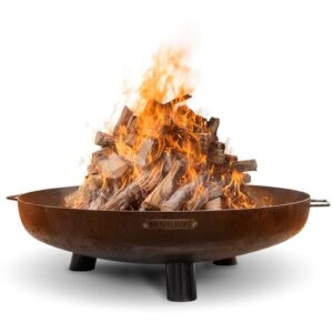 Moodz Feuerschale 100cm - Feuerschalen für den Garten - Feuerstelle Outdoor & Feuertonne - Feuerschale aus 3 MM Dick Cortenstahl - Feuerkorb für den Garten - 100x100x23,5cm - Mit Füßen und Griff