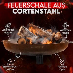 Alternative view of Moodz Feuerschale 100cm - Feuerschalen für den Garten - Feuerstelle Outdoor & Feuertonne - Feuerschale aus 3 MM Dick Cortenstahl - Feuerkorb für den Garten - 100x100x23,5cm - Mit Füßen und Griff