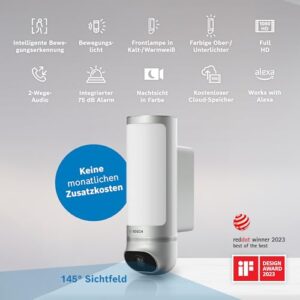 Alternative view of Bosch Smart Home Außenkamera II, Überwachungskamera Außen, 1080p Full-HD Auflösung mit integrierter Alarmsirene und Design-Leuchte, kompatibel mit Amazon Alexa, Silber