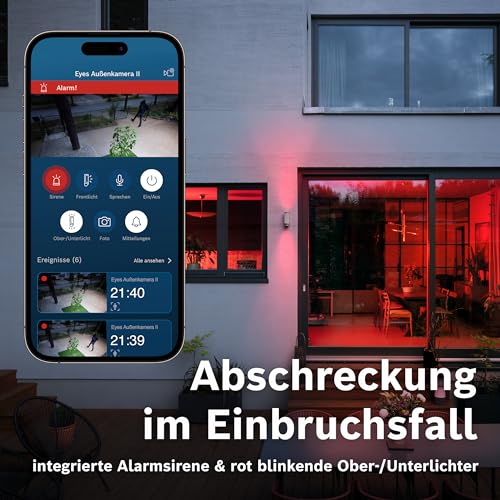 Bosch Smart Home Außenkamera II, Überwachungskamera Außen, 1080p Full-HD Auflösung mit integrierter Alarmsirene und Design-Leuchte, kompatibel mit Amazon Alexa, Silber – Bild 7