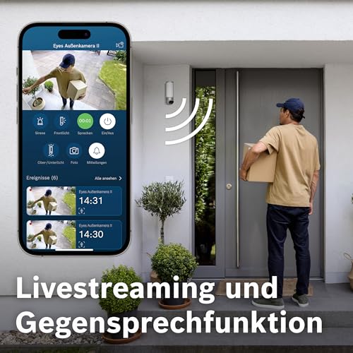 Bosch Smart Home Außenkamera II, Überwachungskamera Außen, 1080p Full-HD Auflösung mit integrierter Alarmsirene und Design-Leuchte, kompatibel mit Amazon Alexa,anthrazit – Bild 6