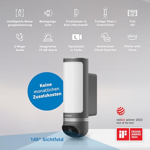 Bosch Smart Home Außenkamera II, Überwachungskamera Außen, 1080p Full-HD Auflösung mit integrierter Alarmsirene und Design-Leuchte, kompatibel mit Amazon Alexa,anthrazit – Bild 8