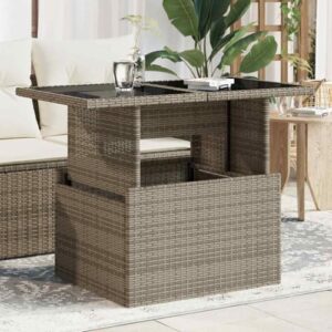 Alternative view of vidaXL Gartentisch, Esstisch Beistelltisch mit Glasplatte, Tisch Verstellbare Tischplatte, Gartenmöbel Couchtisch Terrassentisch, Grau 100x55x73cm Poly Rattan