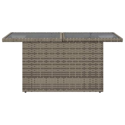 vidaXL Gartentisch, Esstisch Beistelltisch mit Glasplatte, Tisch Verstellbare Tischplatte, Gartenmöbel Couchtisch Terrassentisch, Grau 100x55x73cm Poly Rattan – Bild 5