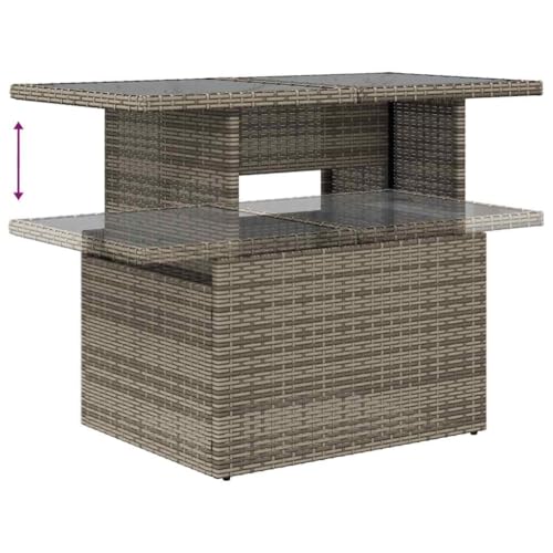 vidaXL Gartentisch, Esstisch Beistelltisch mit Glasplatte, Tisch Verstellbare Tischplatte, Gartenmöbel Couchtisch Terrassentisch, Grau 100x55x73cm Poly Rattan – Bild 8