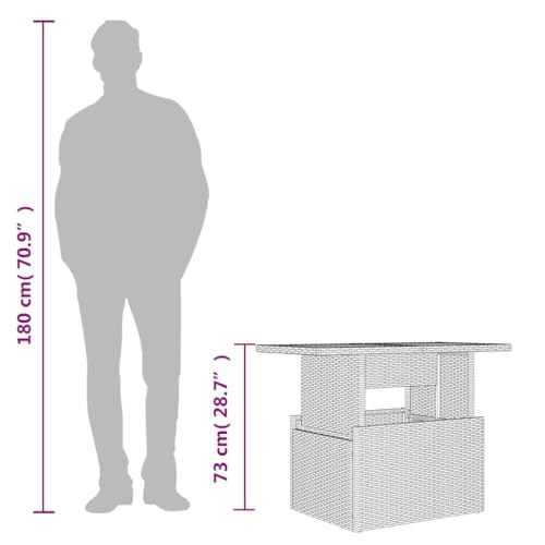 vidaXL Gartentisch, Esstisch Beistelltisch mit Glasplatte, Tisch Verstellbare Tischplatte, Gartenmöbel Couchtisch Terrassentisch, Grau 100x55x73cm Poly Rattan – Bild 9