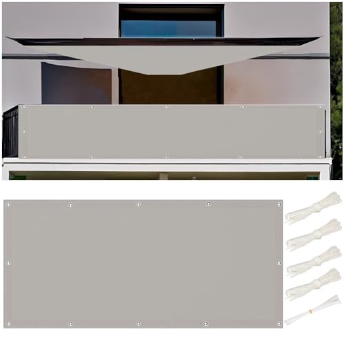 Sonnensegel 2.4x3.8M Wasserdicht Rechteckig mit Ösen, Multi Farbe und Größe Segeltuch Sonnensegel Balkon Ohne Bohren UV Schutz Sonnenschutz Markise mit Kordel für Garten Terrasse Balkon, Hellgrau