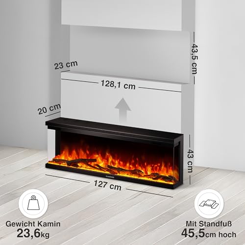 KAMINIO Elektrokamin LEA - Elektrischer 3-in-1 Kamin mit Panoramaview, Heizung, 3D-Flammeneffekt, 12 Flammenfarben, Fernbedienung (50 Zoll) – Bild 6