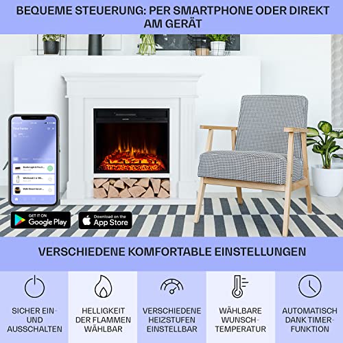 Klarstein Deko Kamin mit LED-Flammen, Elektro-Kamin mit Heizung und Kaminfeuer, 1800W Elektrischer Kamin Elektrisch mit Fernbedienung, Timer & Auto-Temperaturregelung, Sparsame Elektrische Kamine – Bild 6