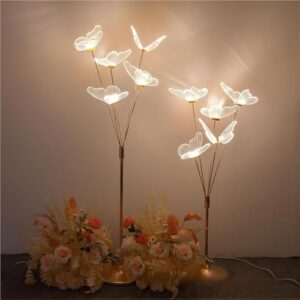 HIFRQVVC Hochzeit Schmetterlinge LED Bodenlicht Stehlampe Schmetterling Hochzeit LED Gold Silber 1,1-1,4 m (Gold, 1,4 m)