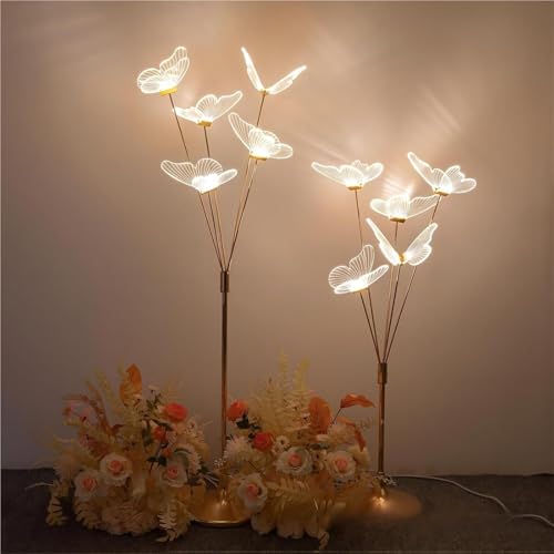 HIFRQVVC Hochzeit Schmetterlinge LED Bodenlicht Stehlampe Schmetterling Hochzeit LED Gold Silber 1,1-1,4 m (Gold, 1,4 m)