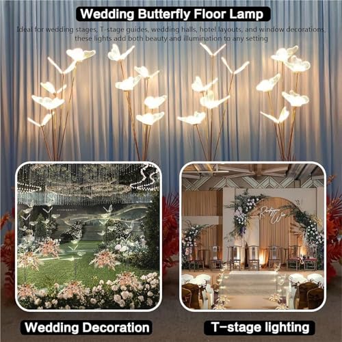 HIFRQVVC Hochzeit Schmetterlinge LED Bodenlicht Stehlampe Schmetterling Hochzeit LED Gold Silber 1,1-1,4 m (Gold, 1,4 m) – Bild 3