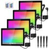 NATPOW 100W LED Strahler Außen, 4 Pack RGB Strahler mit Fernbedienung, LED Fluter Flutlichtstrahler Farbwechsel Scheinwerfer mit 16 Farben 4 Modi, IP66 Wasserdicht Flutlicht für Gärten, Innenhöfe