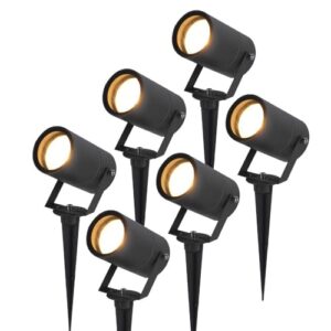 HOFTRONIC - 6er Set Spikey LED Gartenstrahler Aluminium - IP65 Wasserdicht - GU10 Fassung - Dimmbar - Erdspießstrahler Schwarz (RAL9004)