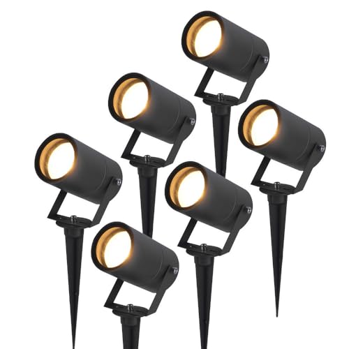 HOFTRONIC - 6er Set Spikey LED Gartenstrahler Aluminium - IP65 Wasserdicht - GU10 Fassung - Dimmbar - Erdspießstrahler Schwarz (RAL9004)
