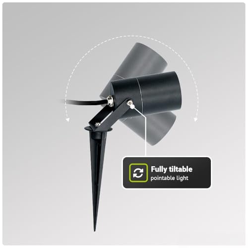 HOFTRONIC - 6er Set Spikey LED Gartenstrahler Aluminium - IP65 Wasserdicht - GU10 Fassung - Dimmbar - Erdspießstrahler Schwarz (RAL9004) – Bild 3