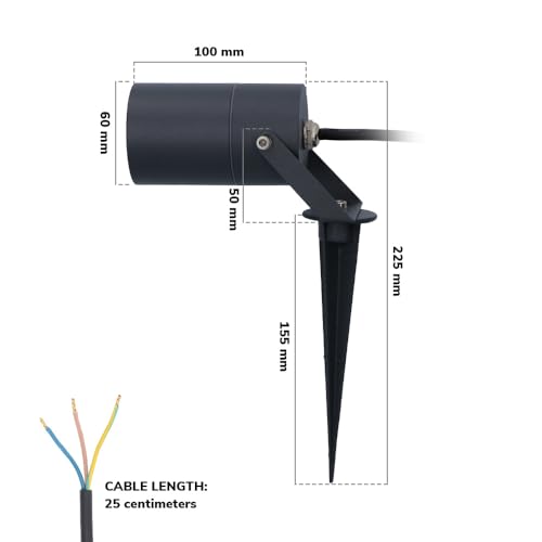 HOFTRONIC - 6er Set Spikey LED Gartenstrahler Aluminium - IP65 Wasserdicht - GU10 Fassung - Dimmbar - Erdspießstrahler Schwarz (RAL9004) – Bild 8