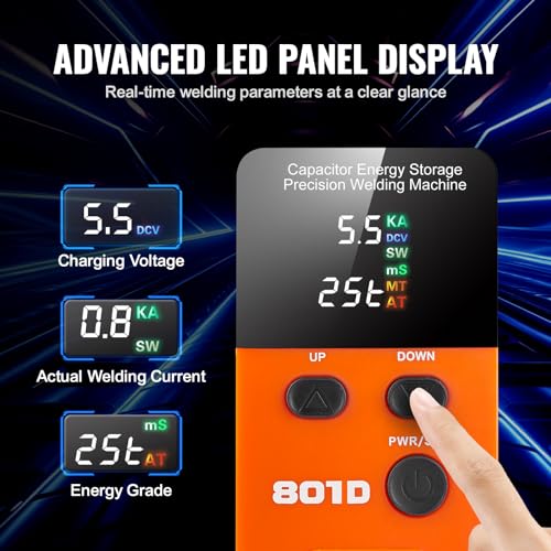 VEVOR Akku-Punktschweißgerät, 14,5 kW Kondensator-Energiespeicher, Impuls-Punktschweißgerät mit 73B-Schweißstift, 801D-Hochleistungs-Punktschweißgerät und 2 Schweißmodi für 0,1–0,3 mm reines Nickel – Bild 5