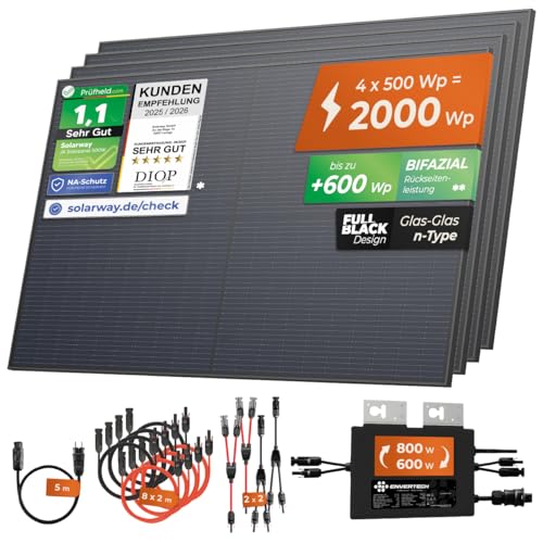 Solarway® Balkonkraftwerk 2000W / 800W komplett Steckdose - neuester 800W Wechselrichter - Solaranlage Komplettset - 500W bifaziale Solarmodule & Envertech & Zubehör – Bild 2