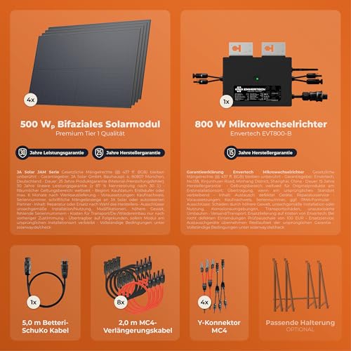 Solarway® Balkonkraftwerk 2000W / 800W komplett Steckdose - neuester 800W Wechselrichter - Solaranlage Komplettset - 500W bifaziale Solarmodule & Envertech & Zubehör – Bild 5