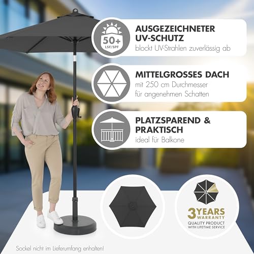 Doppler Sonnenschirm für den Garten Jack 250cm in Dunkelgrau - Runder Sonnenschirm für Balkon & Terrasse - Schirm knickbar - Balkonsonnenschirm - Kurbelschirm - Gartenschirm mit Kurbelfunktion – Bild 2