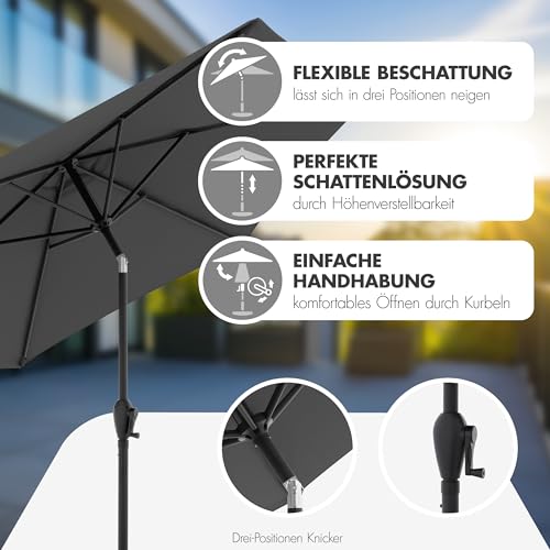 Doppler Sonnenschirm für den Garten Jack 250cm in Dunkelgrau - Runder Sonnenschirm für Balkon & Terrasse - Schirm knickbar - Balkonsonnenschirm - Kurbelschirm - Gartenschirm mit Kurbelfunktion – Bild 3