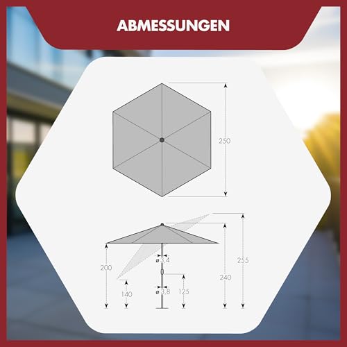 Doppler Sonnenschirm für den Garten Jack 250cm in Dunkelgrau - Runder Sonnenschirm für Balkon & Terrasse - Schirm knickbar - Balkonsonnenschirm - Kurbelschirm - Gartenschirm mit Kurbelfunktion – Bild 7