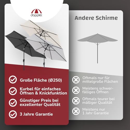 Doppler Sonnenschirm für den Garten Jack 250cm in Dunkelgrau - Runder Sonnenschirm für Balkon & Terrasse - Schirm knickbar - Balkonsonnenschirm - Kurbelschirm - Gartenschirm mit Kurbelfunktion – Bild 8