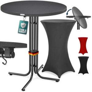 Casaria® Stehtisch mit Husse 80 cm Klappbar Rund Holz Metall Pulverbeschichtet Wetterfest Hoch Set Bistrotisch Bartisch Partytisch Garten Tisch Grau