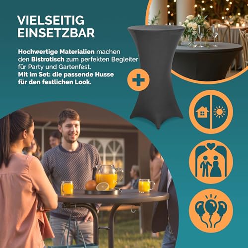 Casaria® Stehtisch mit Husse 80 cm Klappbar Rund Holz Metall Pulverbeschichtet Wetterfest Hoch Set Bistrotisch Bartisch Partytisch Garten Tisch Grau – Bild 4