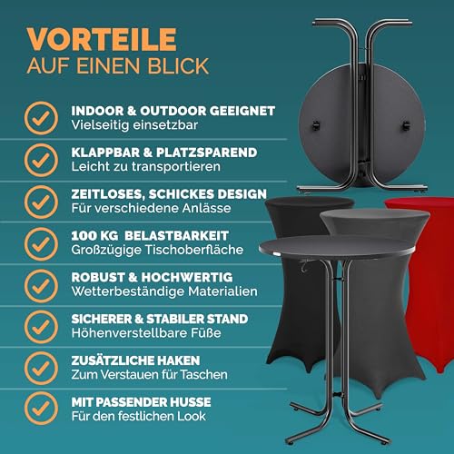 Casaria® Stehtisch mit Husse 80 cm Klappbar Rund Holz Metall Pulverbeschichtet Wetterfest Hoch Set Bistrotisch Bartisch Partytisch Garten Tisch Grau – Bild 8