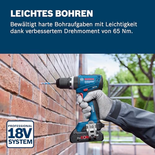 Bosch Professional 18V System Akku-Bohrschrauber GSB 18V-65 (bürstenloser Motor, Kopflänge 175, inkl 2x Akku GBA 4.0Ah, 82AC, L-Case) – Bild 2