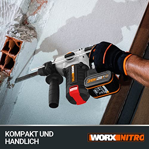 WORX NITRO WX380.9 Akku-Bohrhammer 20V - zum Bohren, Hammerbohren & Meißeln - bürstenloser Motor - stufenlose Drehzahleinstellung - verschiedene Stoff kompatibel - ohne Akku & Schnellladgerät – Bild 9