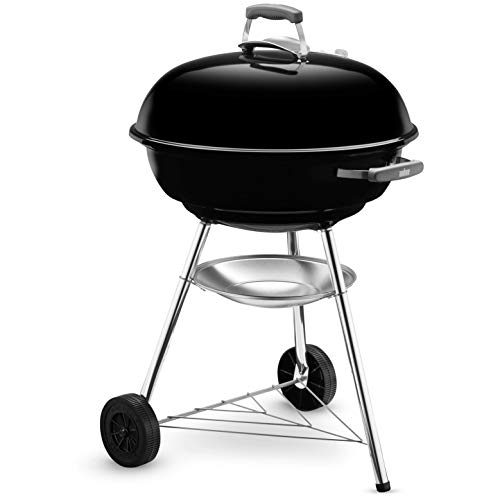 Weber Compact Kettle Holzkohlegrill/Porzellanemaillierter Deckel und Kessel, 57 cm Grillfläche, Ascheauffangschale, Dreibein-Ständer und Räder, Schwarz/Silber – Bild 12