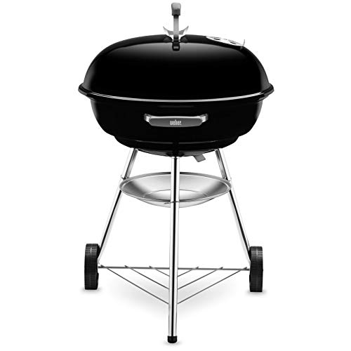 Weber Compact Kettle Holzkohlegrill/Porzellanemaillierter Deckel und Kessel, 57 cm Grillfläche, Ascheauffangschale, Dreibein-Ständer und Räder, Schwarz/Silber – Bild 2
