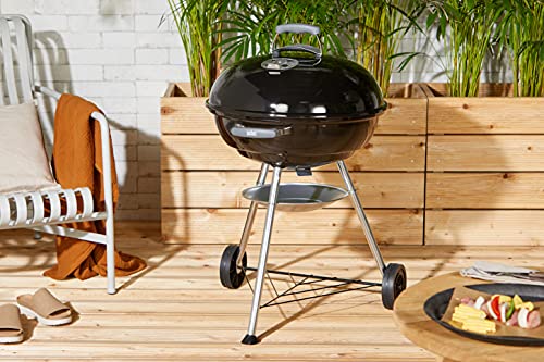 Weber Compact Kettle Holzkohlegrill/Porzellanemaillierter Deckel und Kessel, 57 cm Grillfläche, Ascheauffangschale, Dreibein-Ständer und Räder, Schwarz/Silber – Bild 3