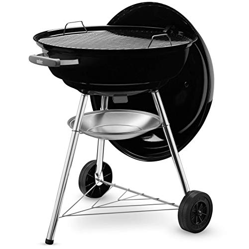 Weber Compact Kettle Holzkohlegrill/Porzellanemaillierter Deckel und Kessel, 57 cm Grillfläche, Ascheauffangschale, Dreibein-Ständer und Räder, Schwarz/Silber – Bild 4