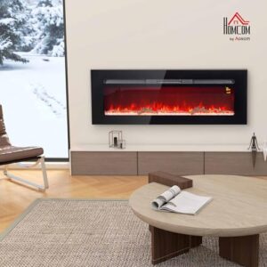 Alternative view of HOMCOM Elektrokamin, Wandkamin mit Heizung 1800 W, LED 3D-Flammeneffekt, Kristalle, in 3 Farben mit 5 Helligkeitsstufen, Elektrischer Kamin mit Fernbedienung, Timer, Touchscreen, Wandmontage, Schwarz