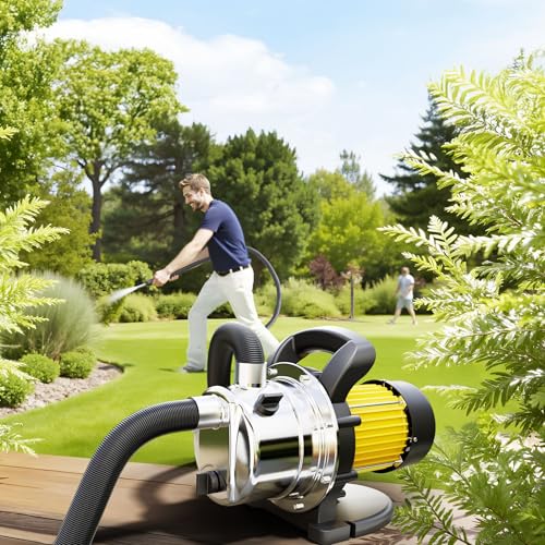 Wiltec Gartenpumpe 3800l/h, 1200W, Tragegriff & Wasserablassschraube, max. Förderhöhe 48m, rostfreier Stahl Hauswasserwerk Wasserpumpe Bewässerungspumpe Regenwasserpumpe – Bild 2