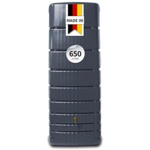 4rain Slim Regentonne 650 Liter Graphite Grey - Wandtank, Wassertank, Fass, Regenfass, Regenwassertonne, Regenwassertank, Wasserbehälter, Wassertonne, Wasserfass, Wassertonnen für Garten