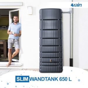 Alternative view of 4rain Slim Regentonne 650 Liter Graphite Grey - Wandtank, Wassertank, Fass, Regenfass, Regenwassertonne, Regenwassertank, Wasserbehälter, Wassertonne, Wasserfass, Wassertonnen für Garten