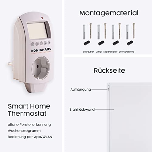 Könighaus Infrarot Wandheizung - 1200 Watt inkl. Smart Thermostat - Infrarotheizung mit TÜV SÜD & 5 Jahren Garantie - Doppelter Überhitzungsschutz - Heizt Räume von bis zu 29 m² - Sofort einsatzbereit – Bild 5
