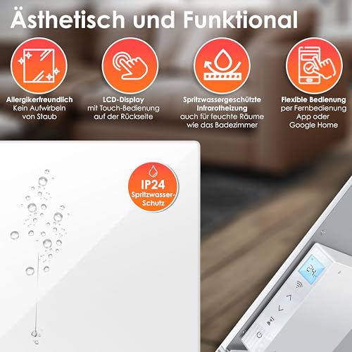 KESSER® Infrarotheizung 700W Aluminiumheizung Energiesparend 2in1 Standgerät & Wandmontage Elektroheizung mit Erkennung Offener Fenster Fernbedienung & App-Steuerung Thermostat Infrarot Heizpaneel – Bild 3