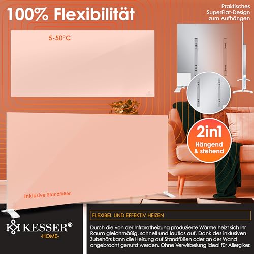 KESSER® Infrarotheizung 700W Aluminiumheizung Energiesparend 2in1 Standgerät & Wandmontage Elektroheizung mit Erkennung Offener Fenster Fernbedienung & App-Steuerung Thermostat Infrarot Heizpaneel – Bild 4