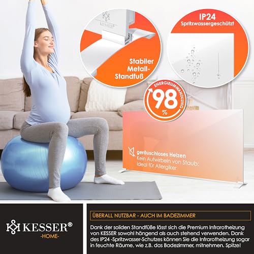 KESSER® Infrarotheizung 700W Aluminiumheizung Energiesparend 2in1 Standgerät & Wandmontage Elektroheizung mit Erkennung Offener Fenster Fernbedienung & App-Steuerung Thermostat Infrarot Heizpaneel – Bild 6